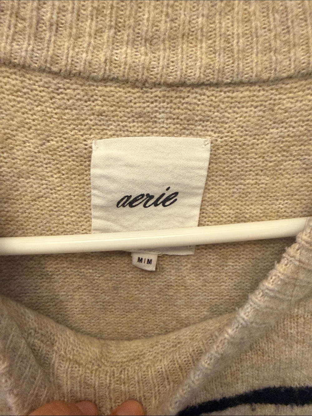 Aerie Beige Striped Crewneck Sweater - Casual Women's Knit - Picture 4 of 5